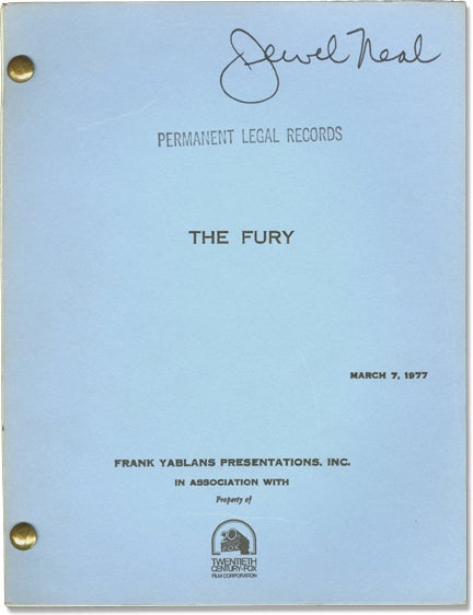 Book #120236] The Fury (Original screenplay for the 1978 film). Brian De Palma, John Farris, John...