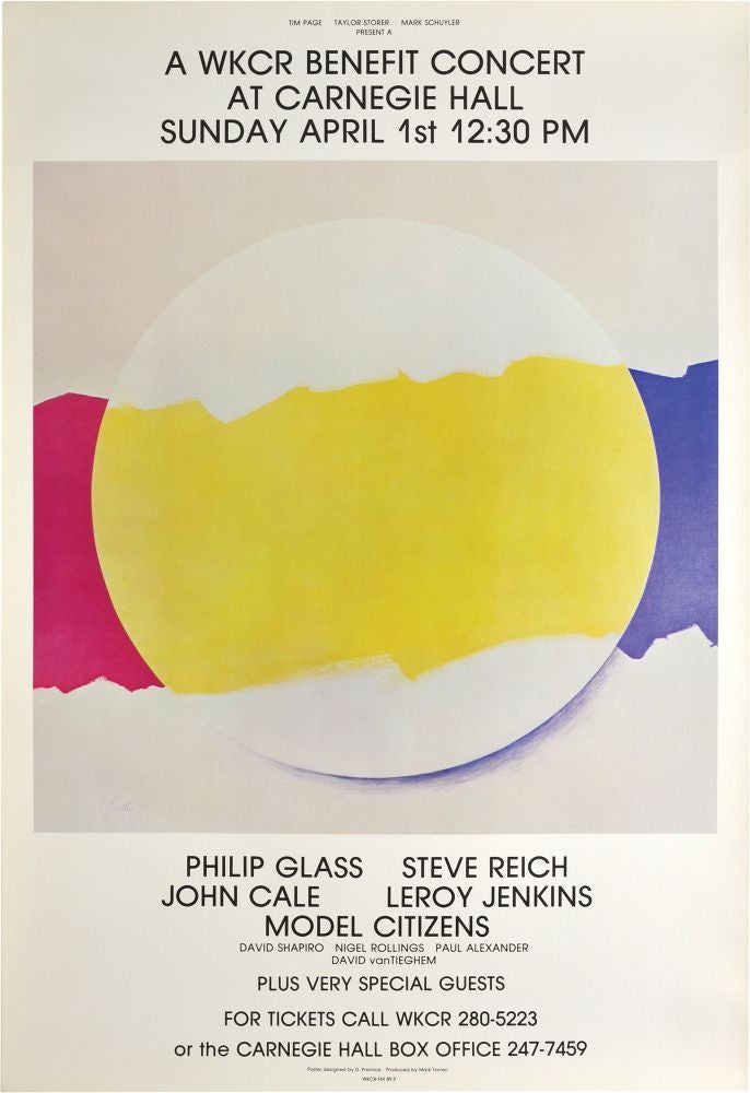 [Book #121054] A WKCR Benefit Concert at Carnegie Hall. Philip Glass Steve Reich, Leroy Jenkins, John Cale, artists.