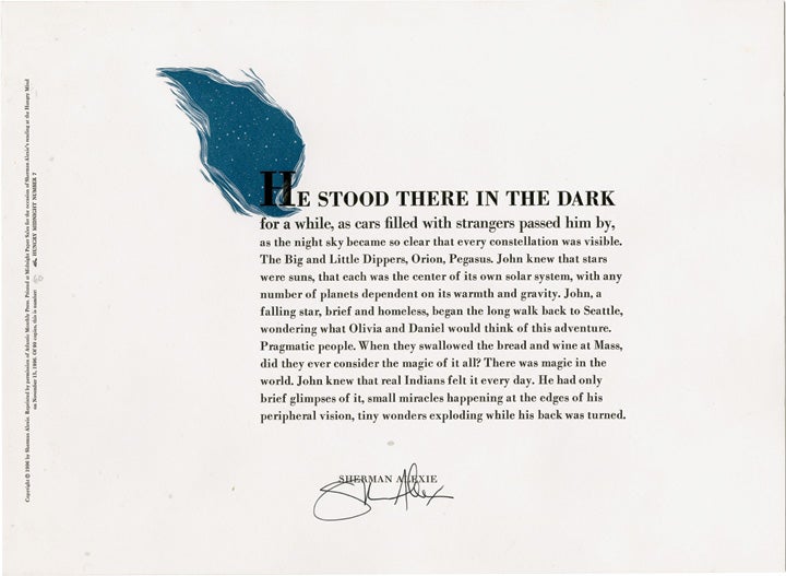 Book #124077] He Stood There in the Dark (Signed Broadside, excerpt from "Indian Killer")....