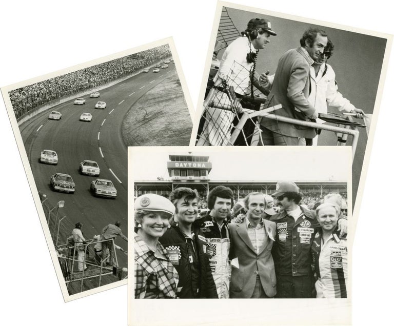 Book #128345] Collection of stills showing Ben Gazzara at the Daytona 500. Ben Gazzara