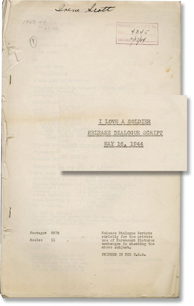 Book #128478] I Love a Soldier (Original post-production script for the 1944 film). Sonny Tufts...
