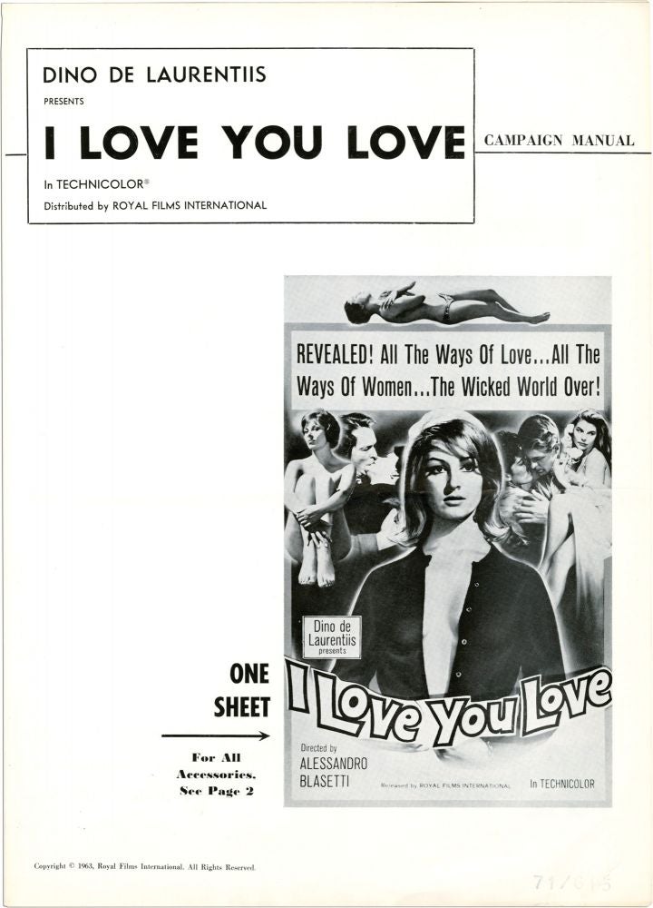 Book #129512] I Love, You Love (Original Film Pressbook). Alessandro Blasetti, Nadia Lara...