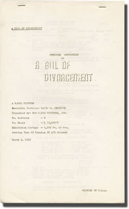 Book #130391] A Bill of Divorcement (Original post-production script for the 1957 re-release of...