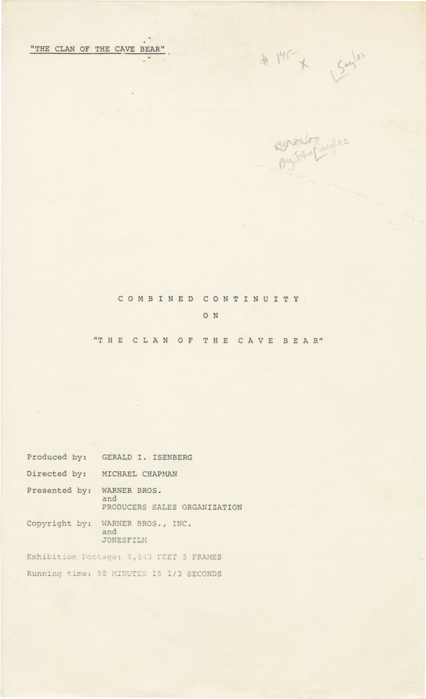 The Clan of the Cave Bear (Original Post-production script for the 1986 film