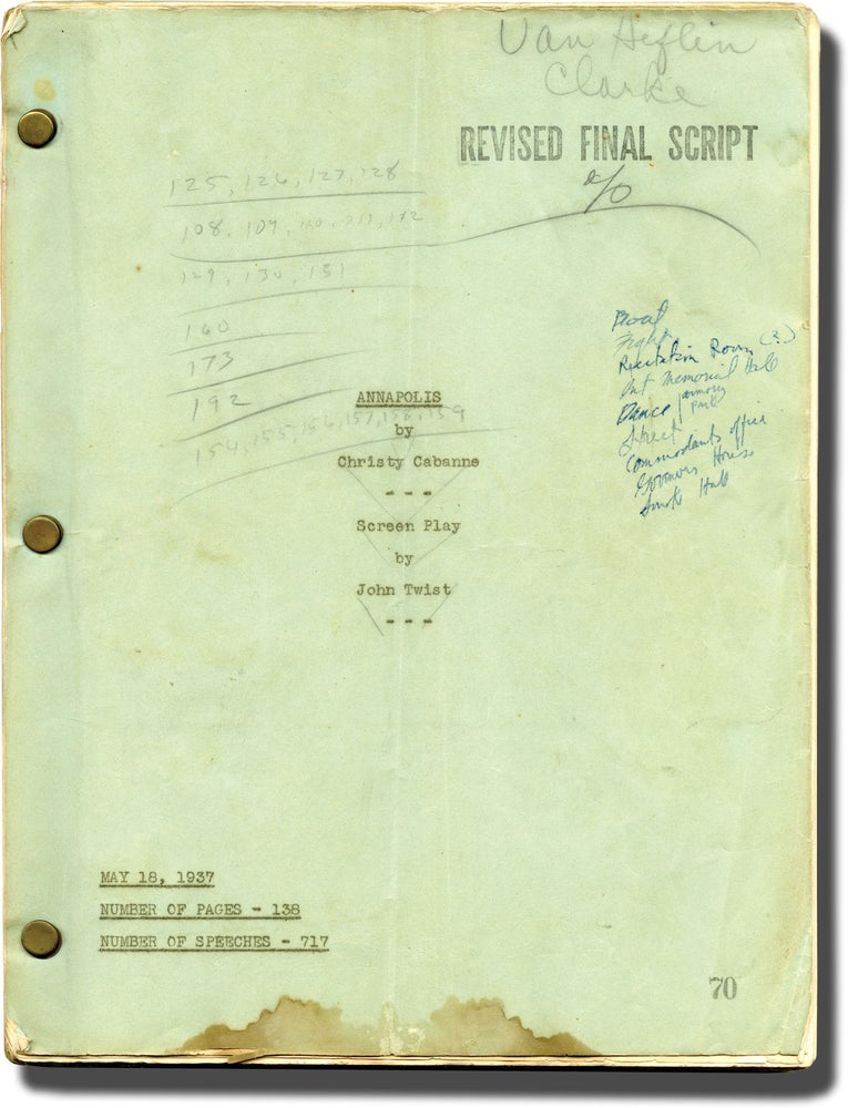 Book #130740] Annapolis Salute (Original screenplay for the 1937 film, Van Heflin's working...