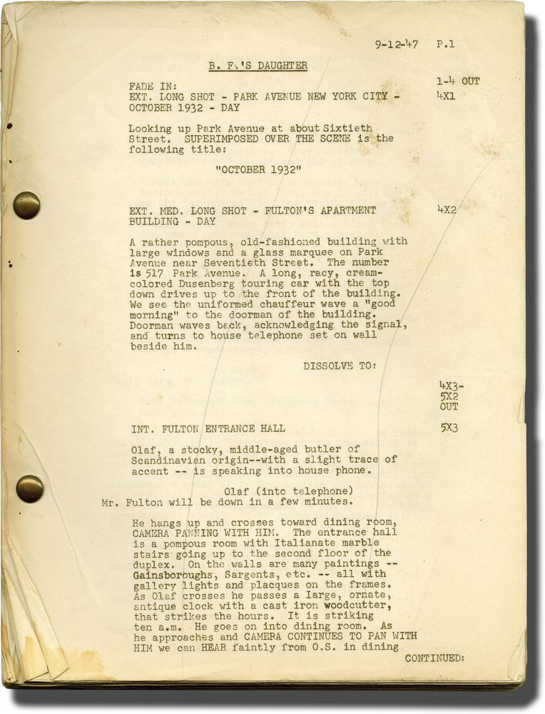 Book #130829] B.F.'s Daughter (Original screenplay for the 1948 film, Van Heflin's working copy)....