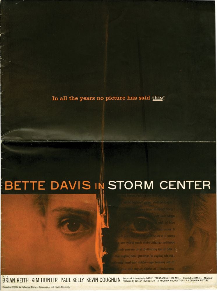 [Book #131647] Storm Center. Daniel Taradash, Saul Bass, Elick Moll, Brian Keith Bette Davis, Kim Hunter, director, designer, screenwriter, starring.