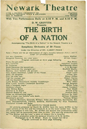 Book #133225] The Birth of a Nation (Original handbill for early theatrical run at the Newark...