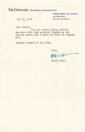 Book #134580] Typed Letter Signed from Erich Segal to Daniel Selznick, 1968. Erich Segal, Daniel...