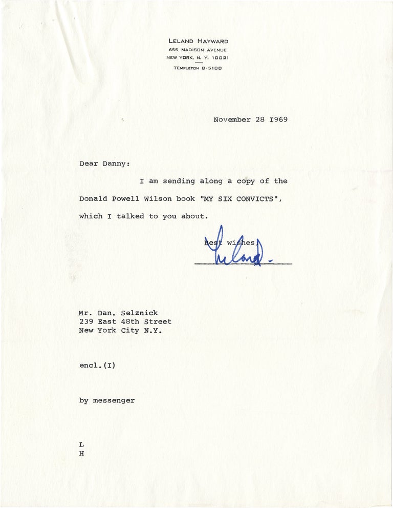 Archive of correspondence between producer Leland Hayward and Daniel Selznick regarding "My Six Convicts," 1969-1970