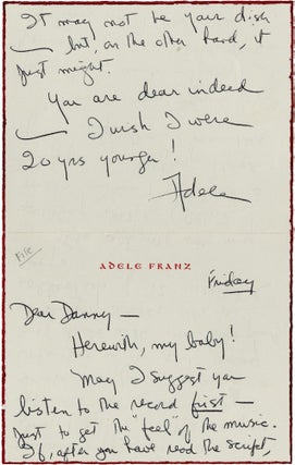 Book #134604] Autograph Note from Adele Franz [Longmire] signed to Daniel Selznick, 1969. Adele...