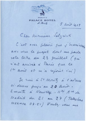 Book #134614] Autograph letter signed from René Clair to Daniel Selznick, 1968. René...