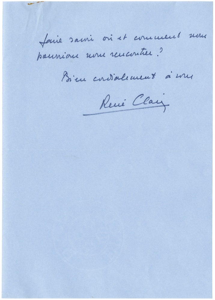 Autograph letter signed from Rene Clair to Daniel Selznick, 1968