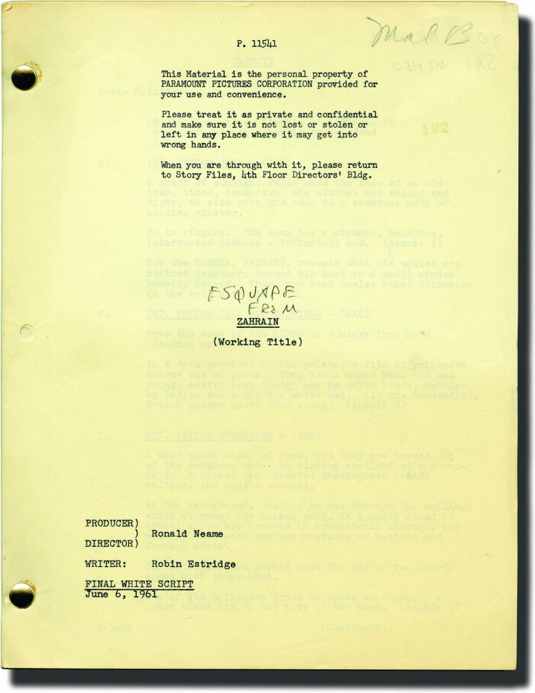Book #134942] Escape from Zahrain [Zahrain] (Original screenplay for the 1962 film). Ronald...