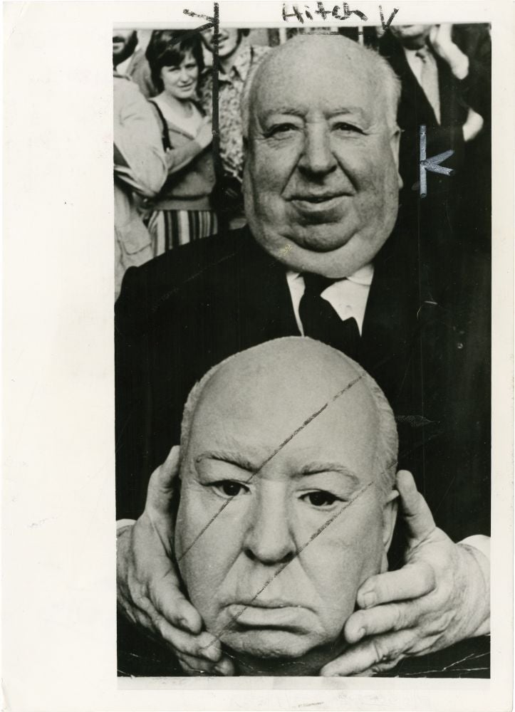 Book #135499] Alfred Hitchcock on the set of Frenzy with plaster dummy head (Original...