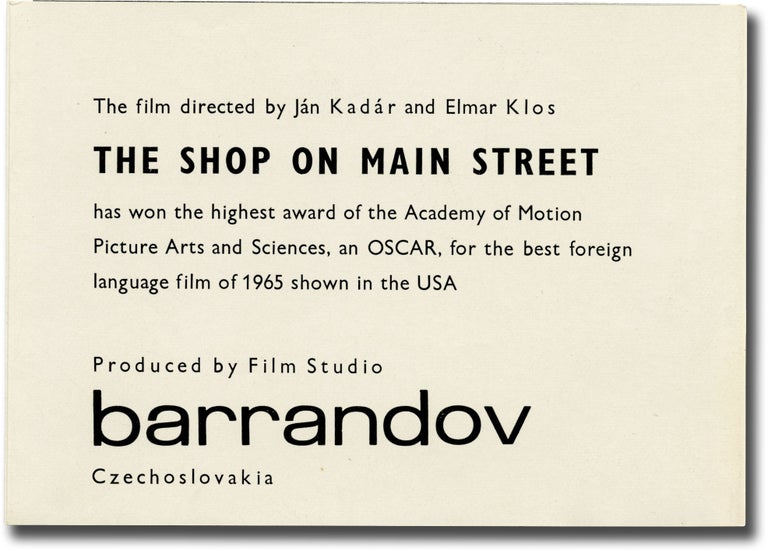 [Book #138323] The Shop on Main Street [Obchod na korze]. Jan Kadar, Elmar Klos, Ladislav Grosman, Jozef Kroner Ida Kraminska, screenwriters directors, screenwriter story, starring.