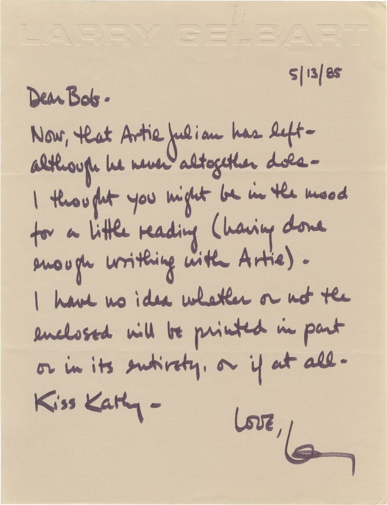 Archive of correspondence and ephemera from Larry Gelbart to Robert Parrish