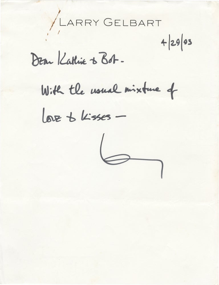 Archive of correspondence and ephemera from Larry Gelbart to Robert Parrish