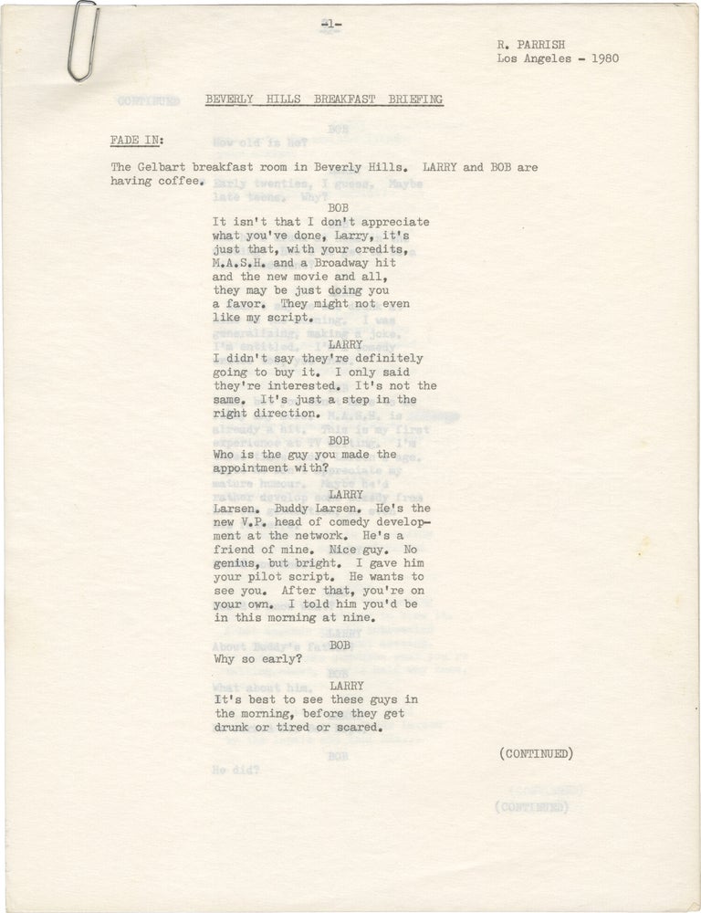 Archive of correspondence and ephemera from Larry Gelbart to Robert Parrish