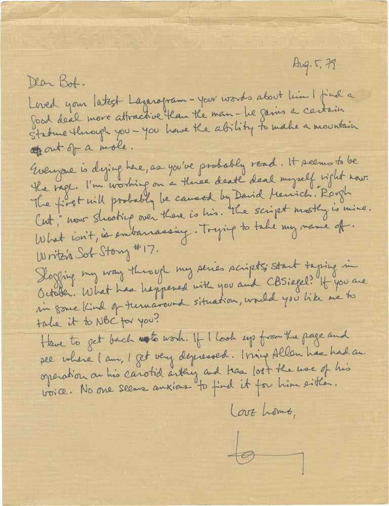 Archive of correspondence and ephemera from Larry Gelbart to Robert Parrish