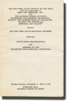 Book #138834] Steve Reich and Musicians, November 6, 1983 (Original program). Steve Reich