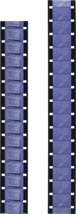 Notebook containing film strips, technical notes and tests results for film and camera settings, including "Multiple SIDosis"