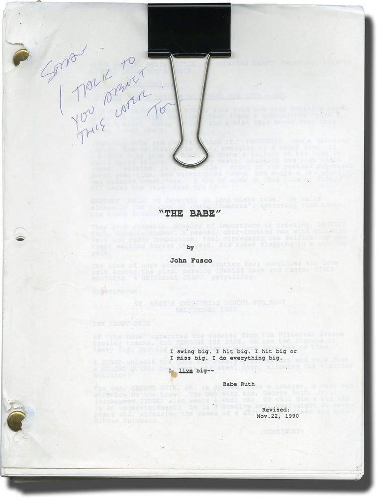 Book #140555] The Babe (Original screenplay for the 1992 film). Arthur Hiller, John Fusco, Kelly...