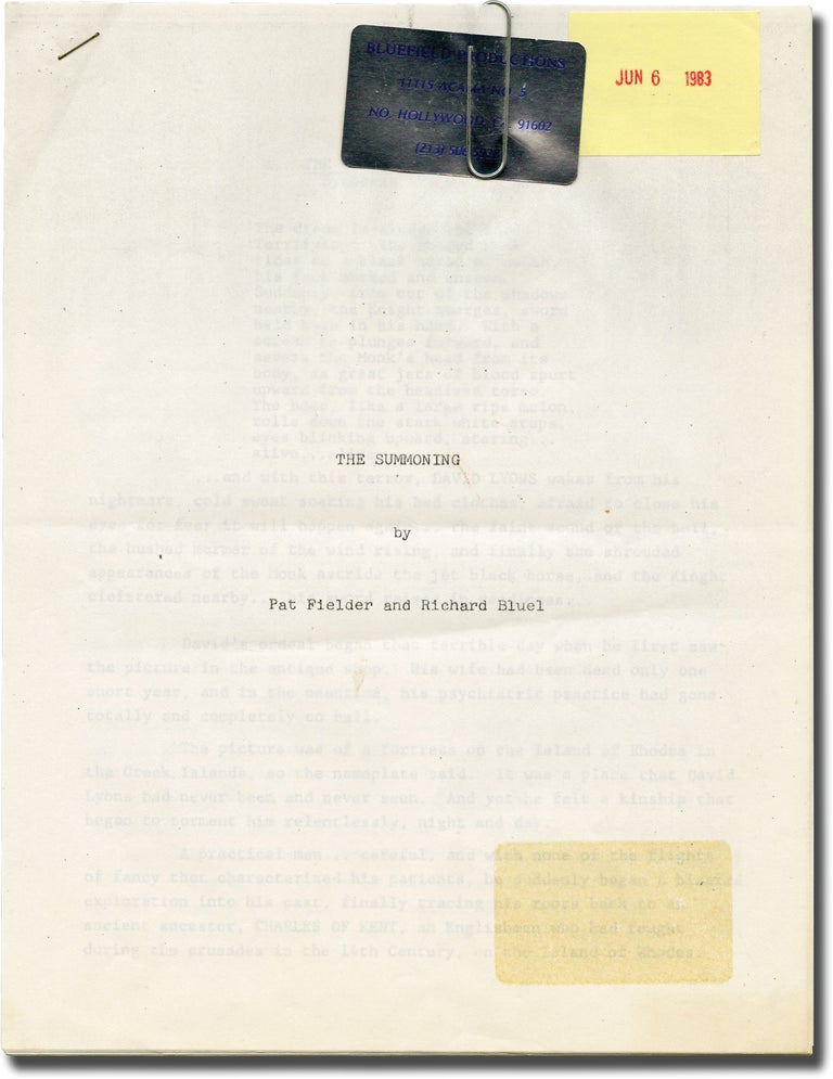 Book #141678] The Summoning (Original treatment script for an unproduced film). Richard Bluel,...