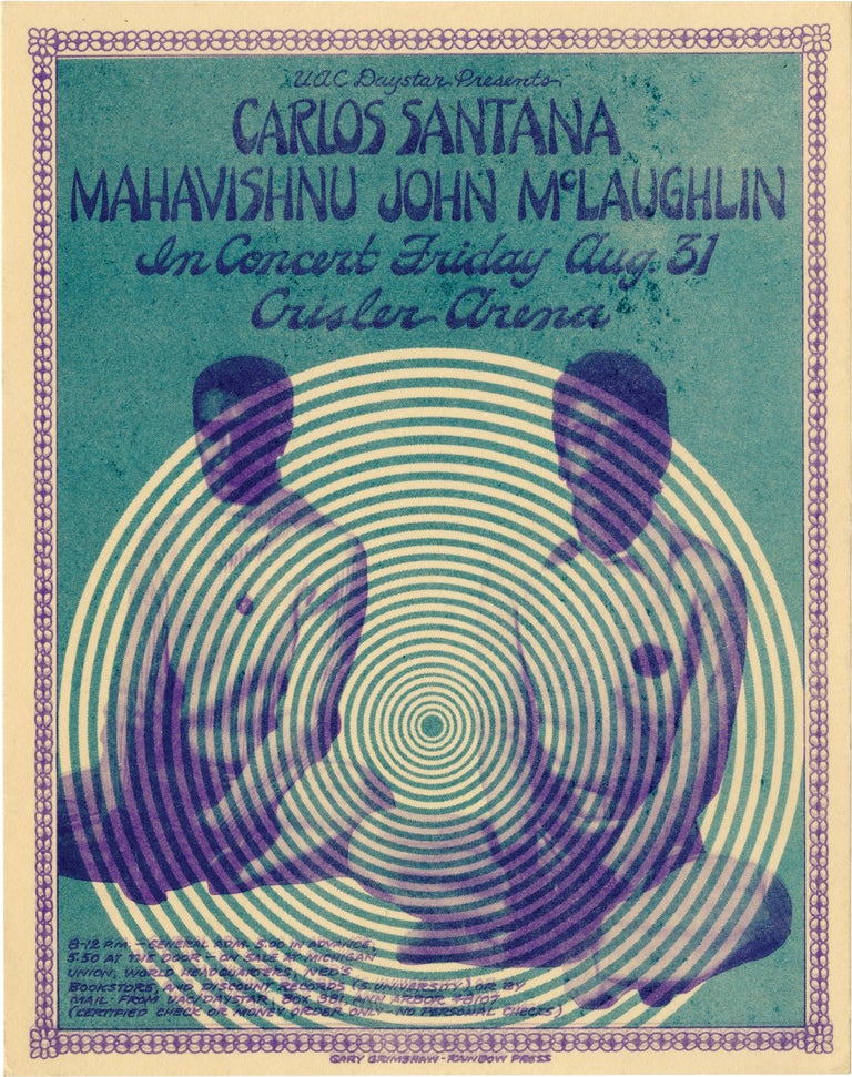 [Book #141802] Original flyer for a performance on the Love Devotion Surrender tour featuring Mahavishnu John McLaughlin and Carlos Santana. Carlos, Santana Mahavishnu John McLaughlin, subjects.
