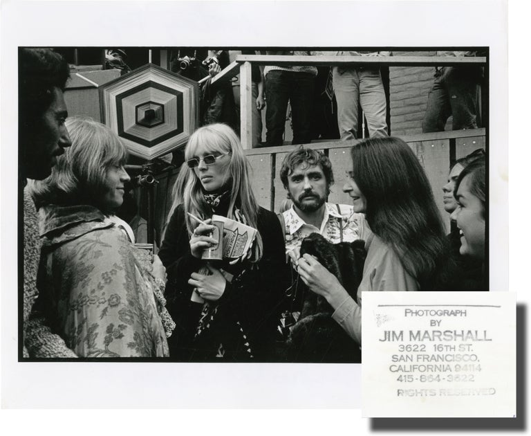 [Book #141853] Original double weight photograph of Dennis Hopper, Brian Jones, and Nico at the Monterey Pop Festival, 1967. Brian Jones Dennis Hopper, Nico, Jim Marshall, subjects, photographer.