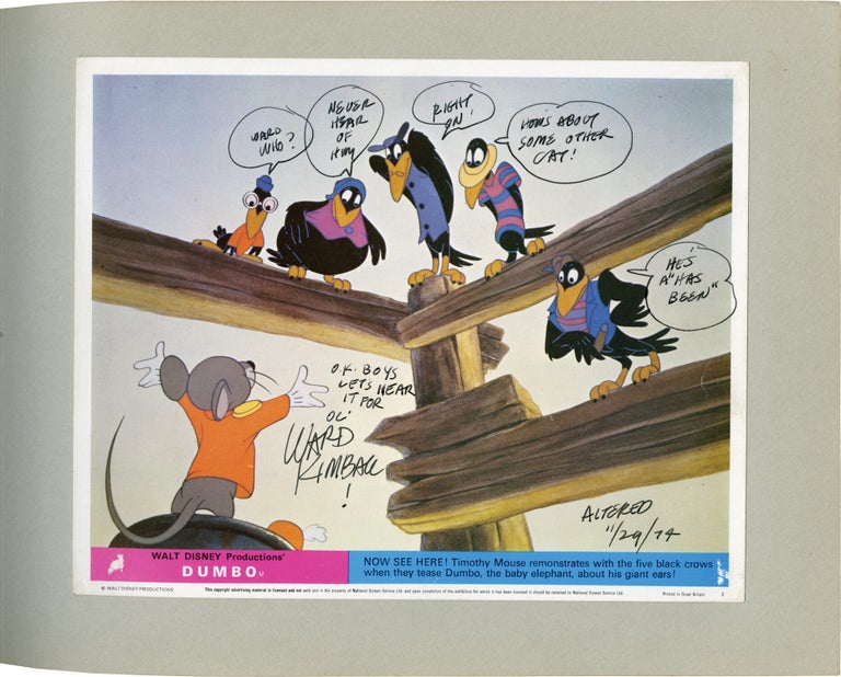 Album of lobby cards and photos from 30 animated films, signed by key animators