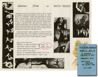 Book #142796] Chamber Films (Original flyer for an exhibition at The Living Theatre). Maya Deren