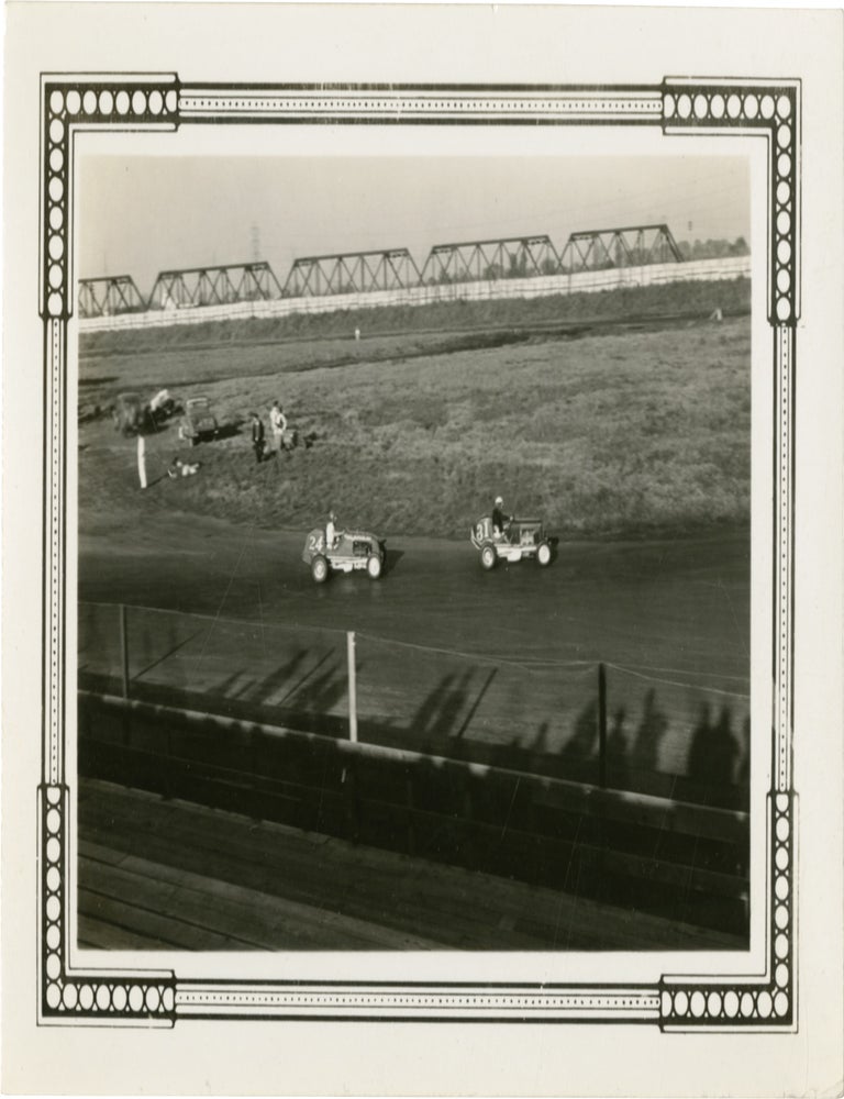 Six original photographs of pre-War California midget car racing in Los Angeles, circa 1941