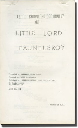 Book #143496] Little Lord Fauntleroy (Original post-production script for the 1961 re-release of...