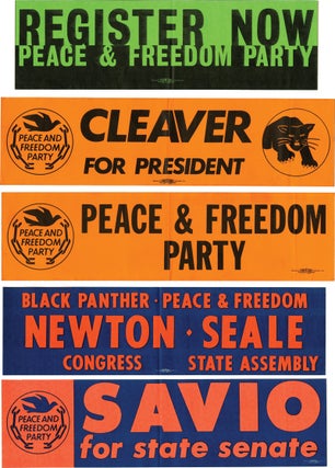 Book #143730] Collection of 5 original Black Panther / Peace and Freedom Party oversize bumper...