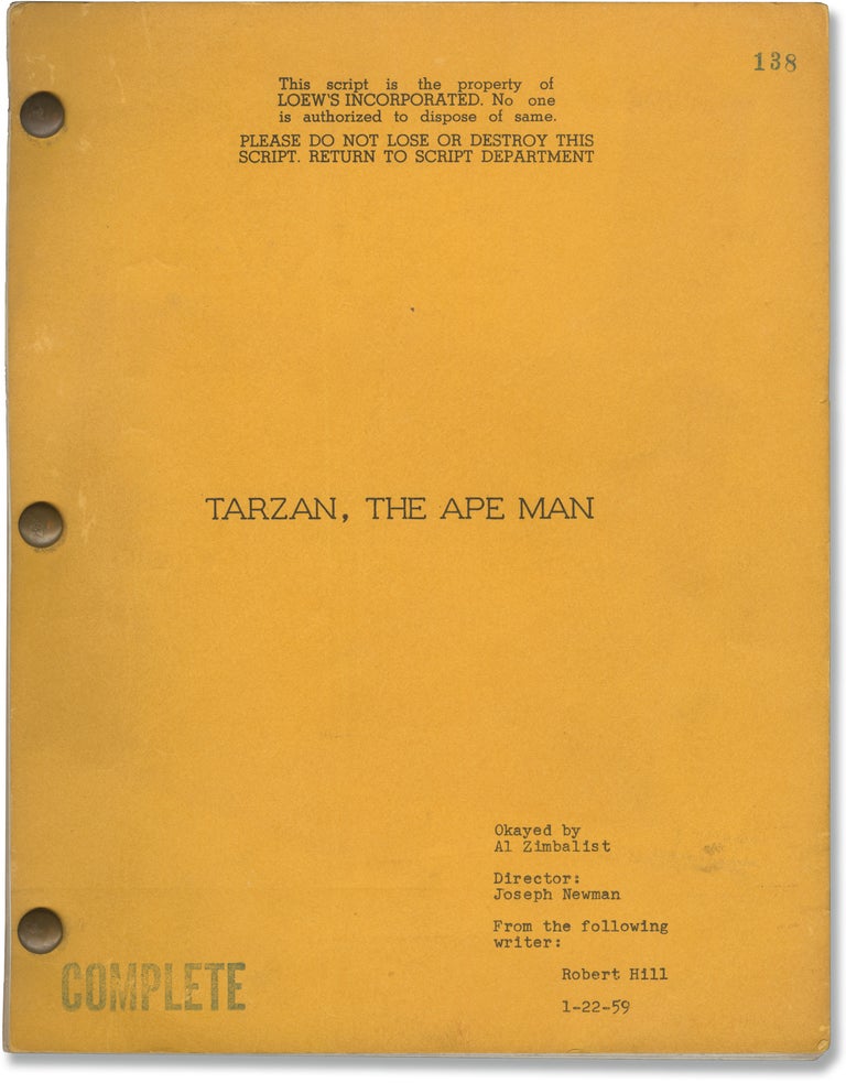 Book #143911] Tarzan, the Ape Man (Original screenplay for the 1959 film). Joseph M. Newman,...