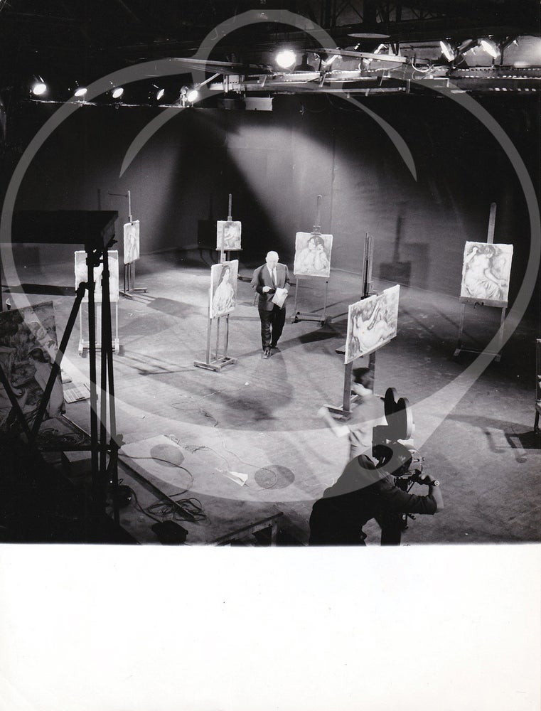 Archive of five original photographs of Jean Renoir on French television, 1958
