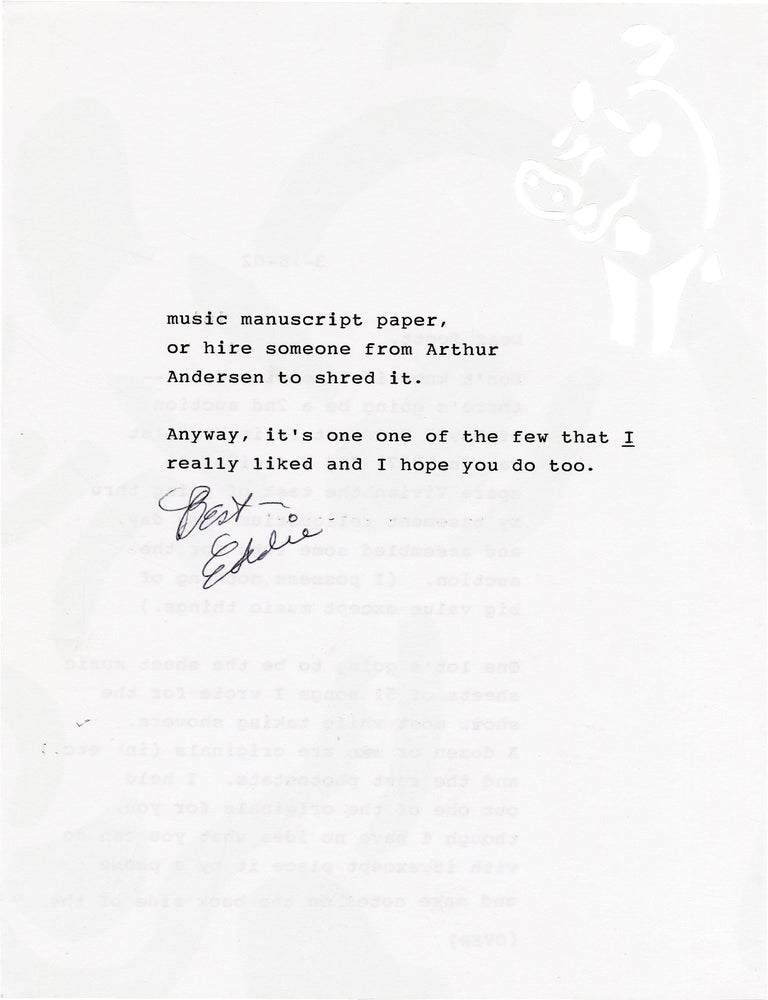 "It's a Howdy Doody World" song manuscript and typed letter signed by composer Edward Kean, circa 1949