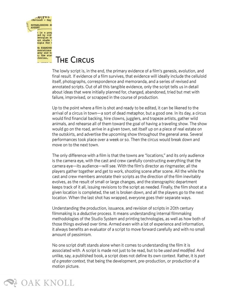 The Celluloid Paper Trail: Identification and Description of Twentieth Century Film Scripts