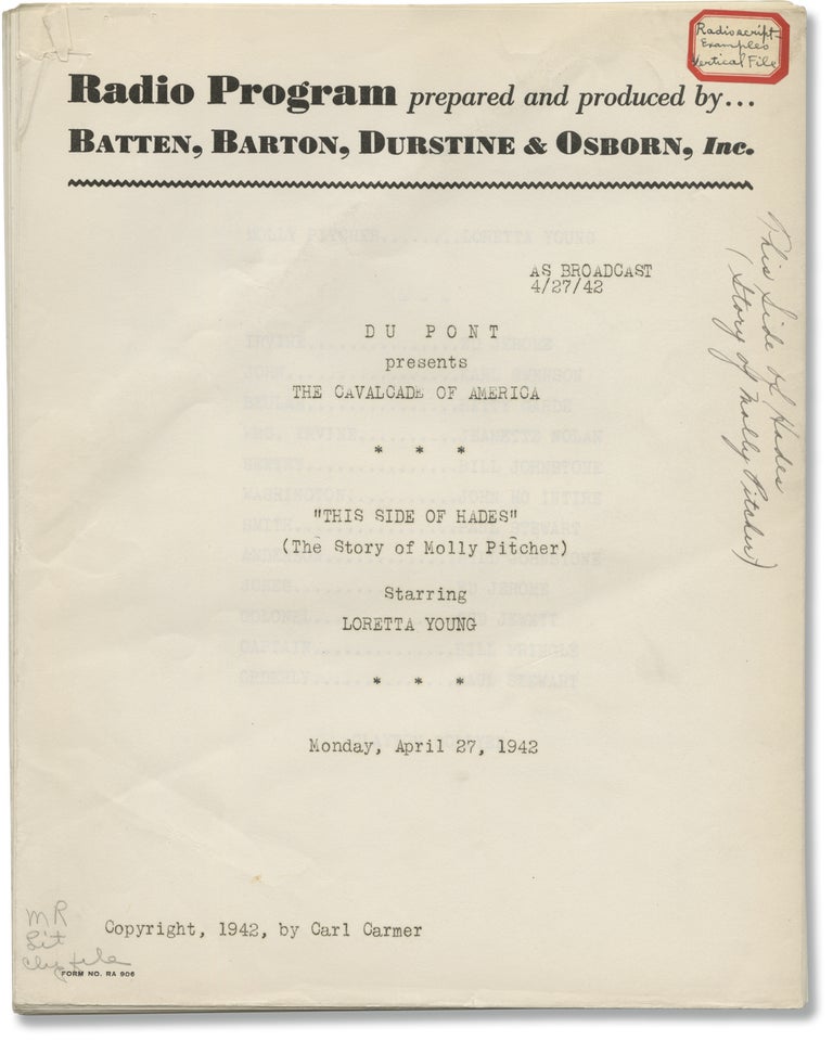 Book #146007] The Cavalcade of America: This Side of Hades (Original script for the 1942 radio...