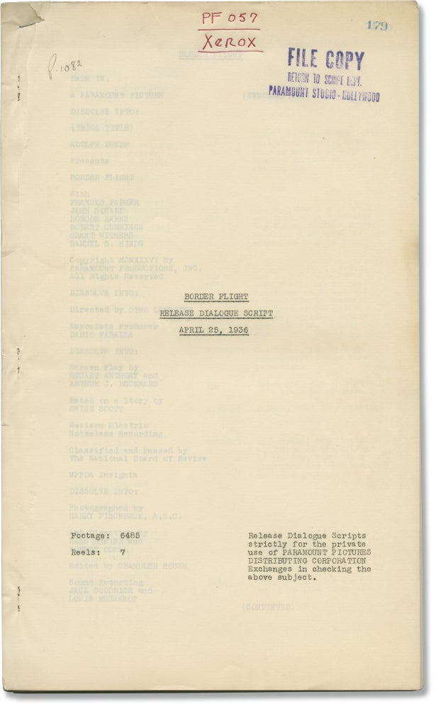 Book #146065] Border Flight (Original post-production screenplay for the 1936 film). Otho...