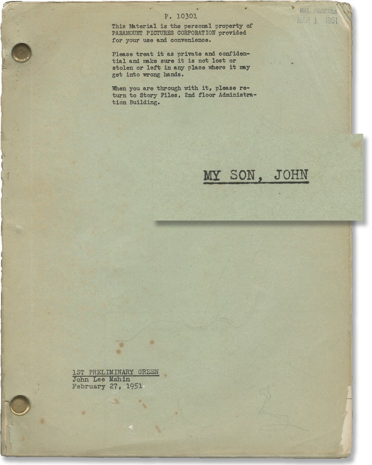 Book #146109] My Son John [My Son, John] (Original screenplay for the 1952 film). Leo McCarey,...