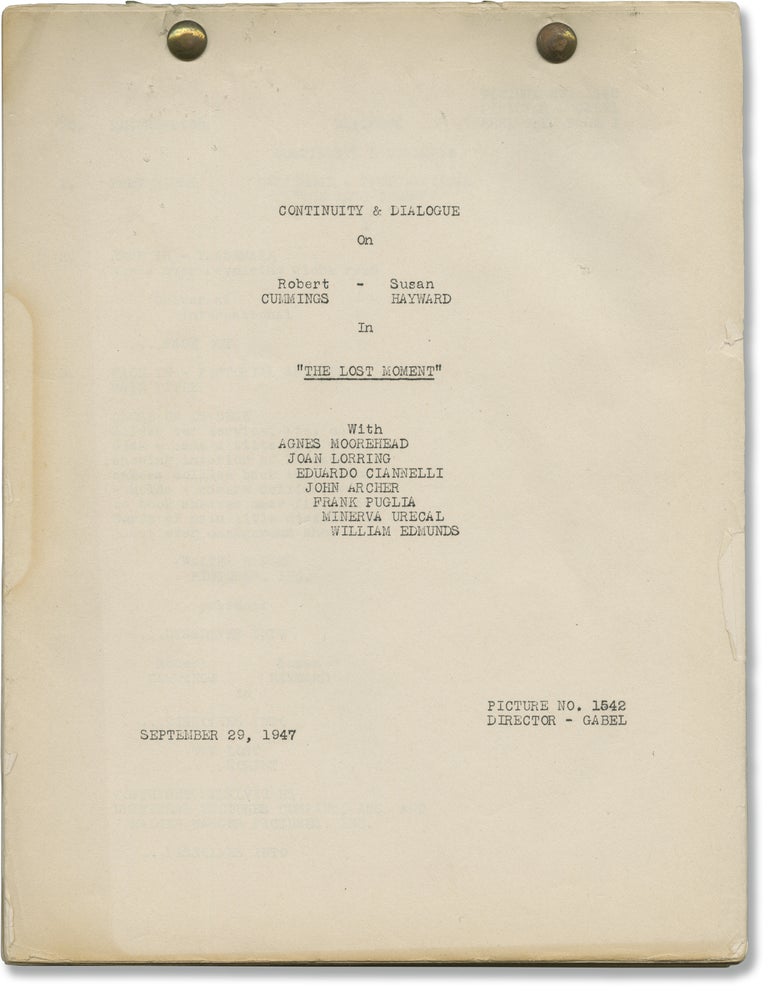 Book #146220] The Lost Moment (Original post-production script for the 1947 film noir). Martin...