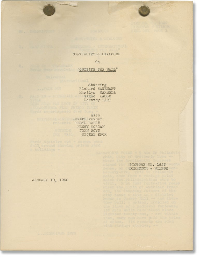 Book #146225] Outside the Wall (Original post-production script for the 1950 film noir). Crane...