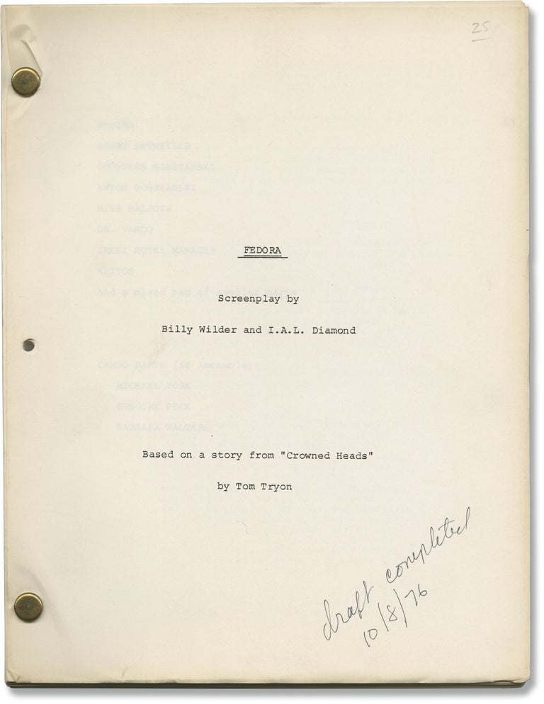 Book #146256] Fedora (Original screenplay for the 1978 film). Billy Wilder, I A. L. Diamond,...