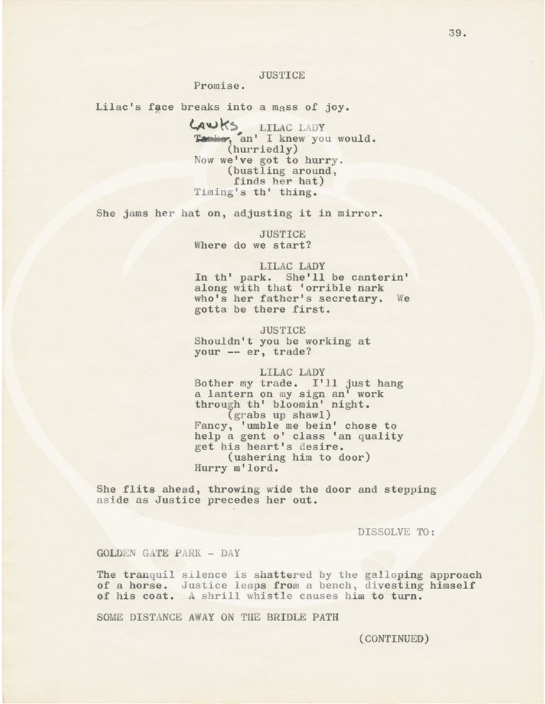 Untitled typescript screenplay for an unproduced film