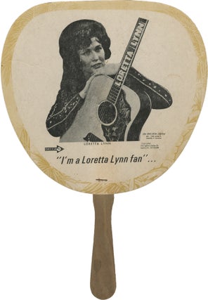 Book #147137] Original promotional "I'm a Loretta Lynn fan" paddle hand fan. Loretta Lynn, subject