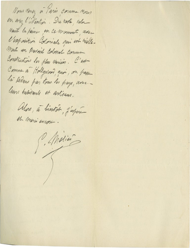 Archive of six handwritten letters by director Georges M&eacute;li&egrave;s regarding his career in the theater, cinema, and as a merchant, circa 1928-1932