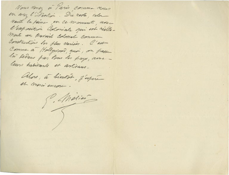 Archive of six handwritten letters by director Georges Méliès regarding his career in the theater, cinema, and as a merchant, circa 1928-1932