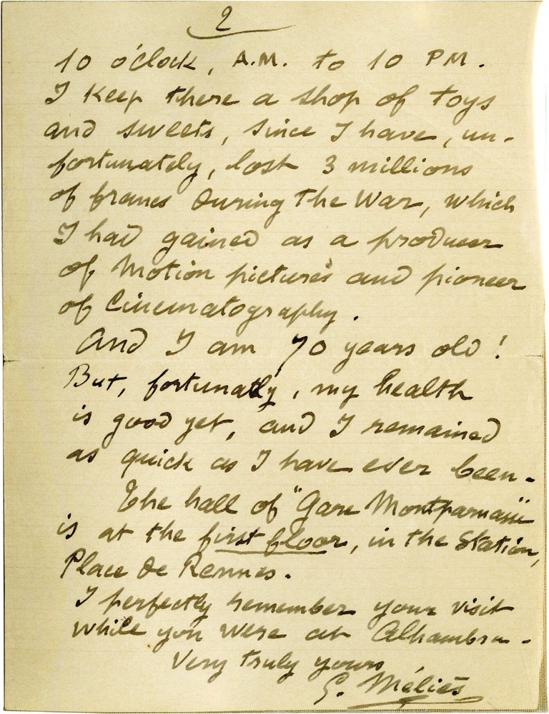 Archive of six handwritten letters by director Georges M&eacute;li&egrave;s regarding his career in the theater, cinema, and as a merchant, circa 1928-1932